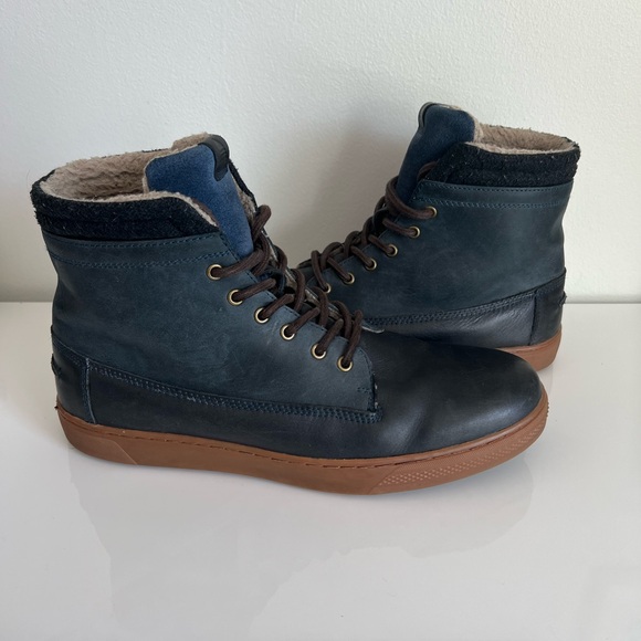 Aldo Navy Leather Lace-Up Boots with Brown Sole main image 6